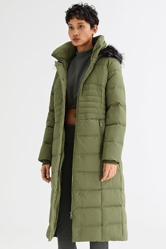 Orolay Women Warm Down Jacket with Hood Fur Long Puffer Coat Brown - color: Armygreen, size: X-Large