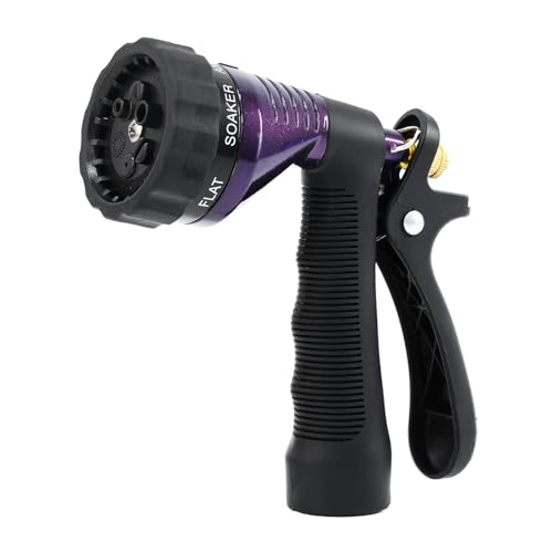 RESTMO Garden Hose Nozzle Heavy Duty, Hose Spray Nozzle for Garden Hose | Zinc Alloy, 6 Adjustable Watering Patterns, Leakproof, Anti-slip, ldeal for Watering Plants, Washing Cars & Pets, Purple - color: Purple