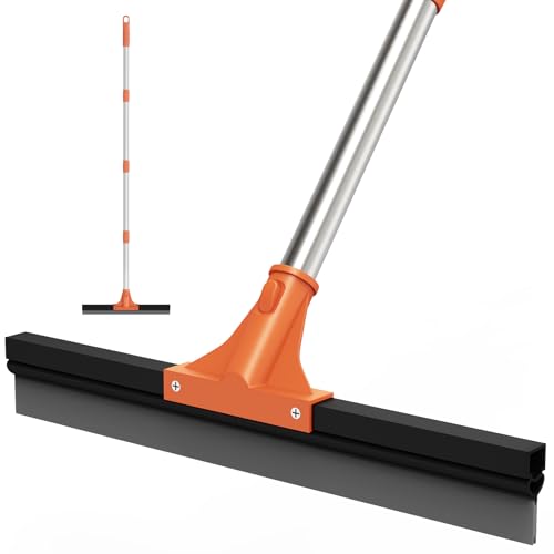 Floor Squeegee for Concrete Floor,18" Large Heavy Duty Squeegee for Floor, Rubber Broom with 62" Long Handle for Bathroom Tile, Garage Concrete, Deck, Shower Glass, Window Cleaning - color: Orange
