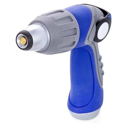 Camco 41986 Thumb Lever Knob Flow Control Spray Nozzle with Adjustable Spray Patterns and Rubber Comfort Grip, Fits All Standard Sized Hoses, Blue - style: Thumb Lever Nozzle