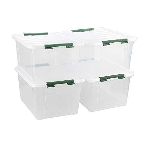 Gloreen 35 Quart Clear Storage Bins with Lid, Multipurpose Boxes Set of 4 | Stackable Plastic Latches Storage Containers - size: 35 Quart, 4 Packs