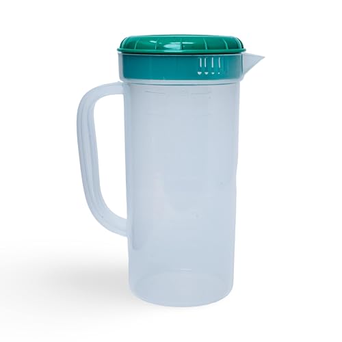 1 Quart Plastic Measuring Pitcher with Simple Lid, BPA Free, Shatterproof Beverage Jug for Iced Tea, Lemonade, Juices, Milk – Leak-Proof, Dishwasher Safe, Fridge Friendly | Green - color: Green, 1qt Pitcher w/ Lid