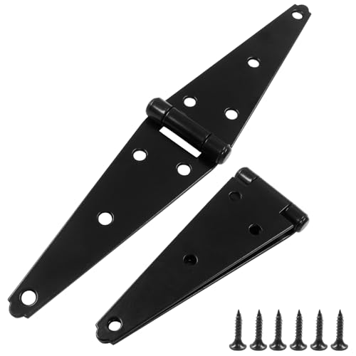Hordion 4Pcs Strap Hinge Shed Door Hinges, 6 Inch Heavy Duty Gate Hinges | Black Tee Hinge with Screws for Fence Wood Gate Cabinet Door - size: 6 Inch, 4Pcs