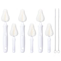 White Baby Bottle Brush Kit with Sponge Heads, Straw Cleaners & Wash Tool | Replaceable foam heads and straw cleaner set. Designed optimally for compact household containers and daily accessory care.