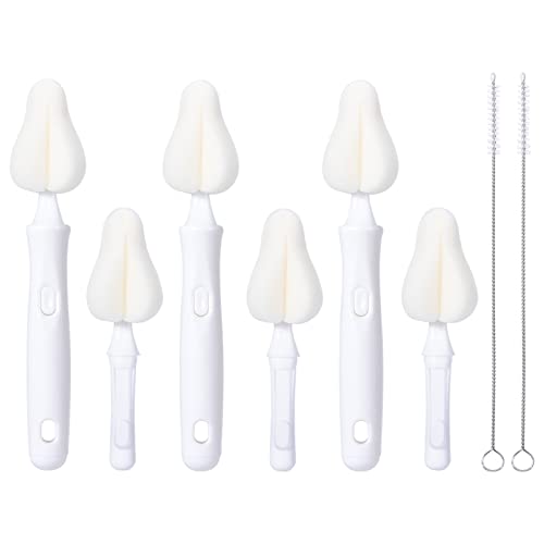 White Baby Bottle Brush Kit with Sponge Heads, Straw Cleaners & Wash Tool | Replaceable foam heads and straw cleaner set. Designed optimally for compact household containers and daily accessory care.