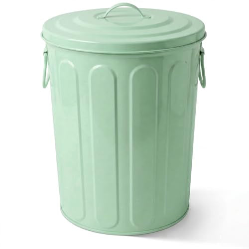 Plexon 5 Gallon Small Metal Trash Can with Lid Outdoor Galvanized Steel Bucket with Lid 5 Gal Storage Can for Dog Food Bird Seed Storage Container, Green - color: Green