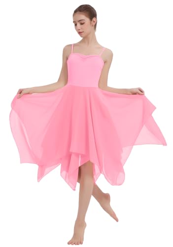 Women's Lyrical Dance Costume Halter Lyrical Dance Dress Irregular Hem Ballet Contemporary Dancewear - color: B27-pink, size: Small