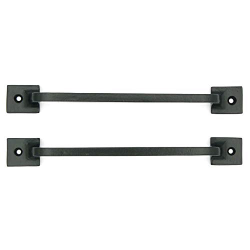 CRAFTSMAN ROAD Black Cast Iron Pull Handles 9 inch (Squared Base, Set of 2) - Cabinet Door Handles, Gate Handle Pull, Barn Door Hardware, Grab Handles - size: 9 Inch