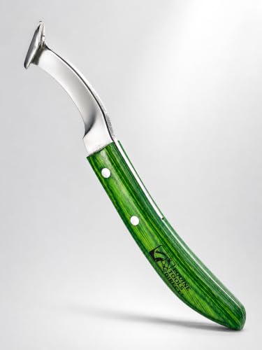 Right-Hand Straight Blade Hoof Knife with Rhino Hook, J2 420 Magnetic Stainless Steel, Ergonomic Green Handle, Farrier Horse Hoof Trimming Tool for Sole & Frog Paring