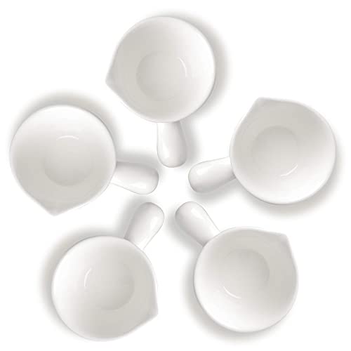 Small White Serving Bowls for Dips Set of 5 Sauce Bowls 2 OZ with Handle Ceramic Creamer Jug Mini - White - color: White