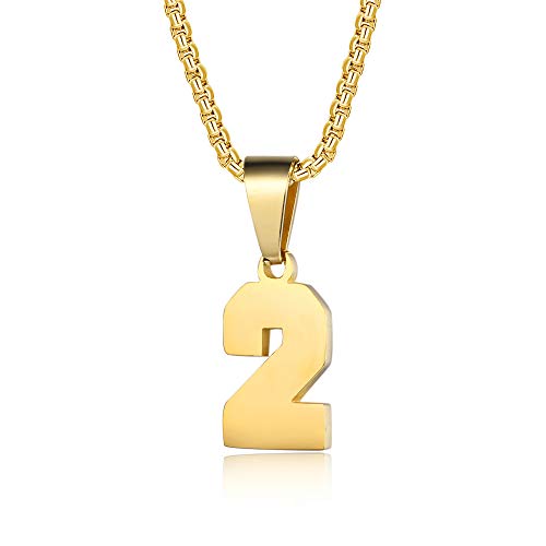 Number Necklaces Personalized Necklaces 18K Gold Plated Initial Number Pendant Stainless Steel Chain Sports Necklaces for Men Women - color: Gold, style: 2.