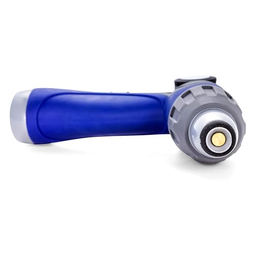 Camco 41986 Thumb Lever Knob Flow Control Spray Nozzle with Adjustable Spray Patterns and Rubber Comfort Grip, Fits All Standard Sized Hoses, Blue - style: Thumb Lever Nozzle