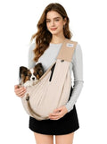 Dog Sling Carrier, Small Dog Carrier Sling for Cats & Puppies 16 lbs, Dog Carry Bag with Pockets, Light Water-Resistant Nylon, Pet Sling Carrier for Senior Pet Walks, Travel, Crowds,Home(Cream Brown) - color: Cream Brown