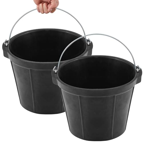 Sadnyy 2 Pcs Rubber Feeder Bucket, Quart Gallon Rubber Horse Feed Bucket with Handle Large Utility Feed Pan Dog Bowl Horse Feeder for Goats Horses Animal Feeding, Inches (10.6 x 8.6 Inches,Classic) - size: 10.6 x 8.6 Inches, style: Classic