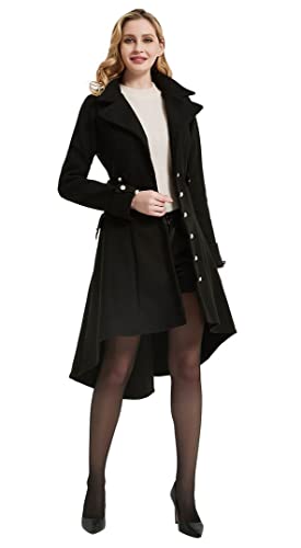 Long Trench Pea Coat for Women - Winter Trench Coat Goth Lapel Peacoat Outwear Thick Hood Pea Jacket Trenchcoat - color: B- Black, size: XX-Large