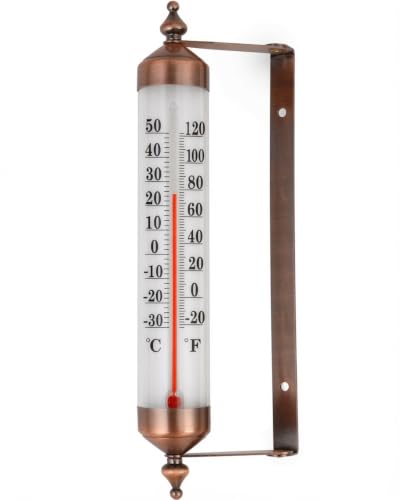 10.3" Outdoor Indoor Wall Thermometer Large Numbers Premium Steel Waterproof Vintage Analog Dual Scale °C/°F No Battery Patio Garden Home - color: Bronze