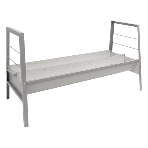 HECASA Livestock 2-in-1 Hay & Grain Feeder Storage and Dispensing Feed Pan | 55 Gallon Capacity Livestock Hay Feeders for Goats, Sheep, Horses Steel Powder Coated Silvery - size: Silvery