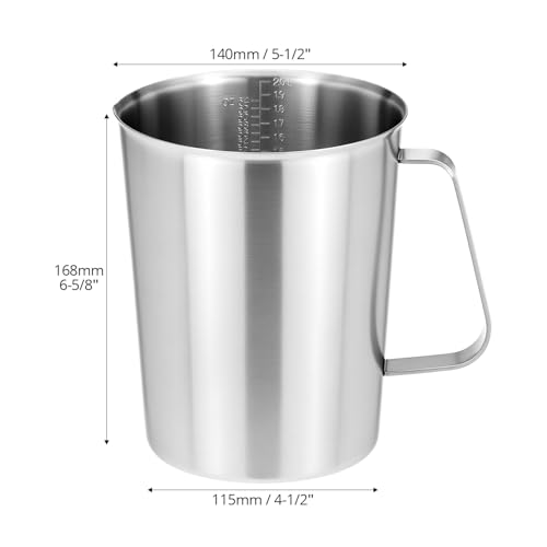 QWORK 304 Stainless Steel Measuring Cup 64 OZ with OZ/ML Graduations, 8 Cup Kitchen Mixing Pitcher, Precision Engraved Markings, Container for Baking and Frothing, 2 Liter