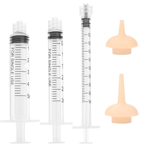 Pet Feeding Syringe with Nipple, Silicone Feeding Tools for Kitten Puppy Feeding Syringe for Newborn Cat Dog Small Animals Rabbits (1ml+3ml+5ml+2 Nipple) - color: 1ml+3ml+5ml+2 Nipple