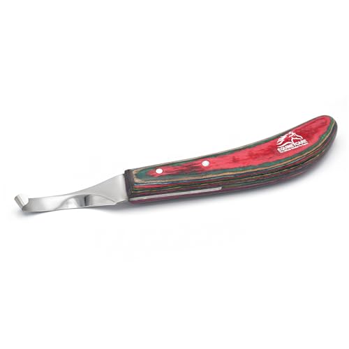 Right-Handed Farrier Hoof Knife, Horses Goats Sheep, Red Handle | Farrier hoof knife for horses, goats, sheep and cattle; J2 stainless steel curved blade; red layered handle. - style: Right-Handed
