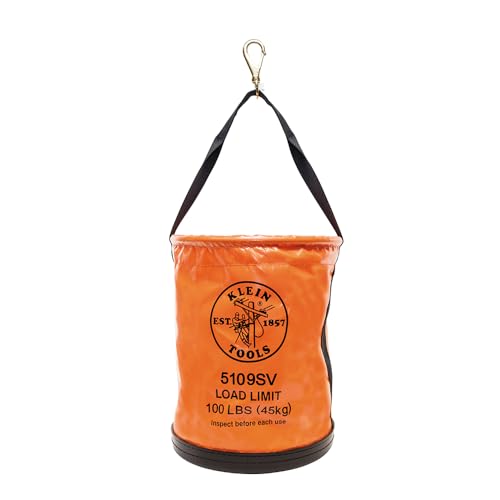 Klein Tools 5109SV Tool Bucket, Vinyl Lineman Bucket with Swivel Snap and Web Handle, 12-Inch, 100-Pound Load Rated Tool Holder - style: Vinyl with Swivel Snap Hook