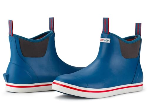 SUREWAY Men's Deck Boots Non-Slip Fishing & Ankle Boating Boot | Waterproof Rain Boots, Lightweight Neoprene Rubber Deck Boots - color: Navy & Red, size: 8