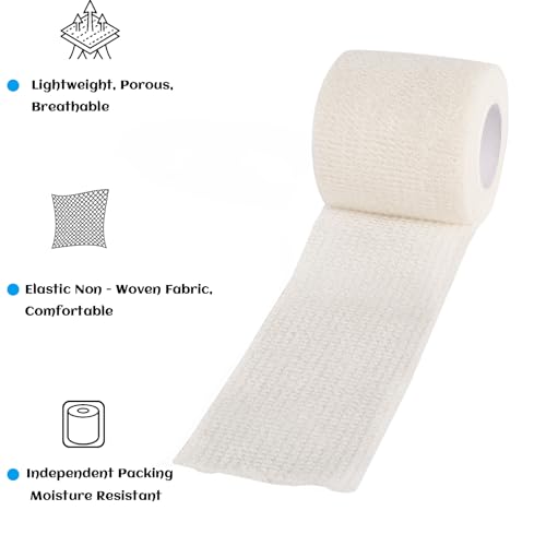 36 Rolls Elastic Self Adhesive Bandage Wrap 2 Inch, Breathable Non Woven Cohesive Bandage, Vet Wrap for Dogs, Ankle Sprains Swelling Self Stick Bandage Wrap, Sports Athletic Tape White - color: 2 Inch-36 Count White