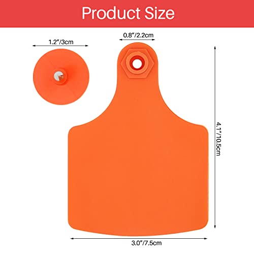4.1" L×3.5" W Cattle Ear Tags Big Blank 100PCS Livestock Identification TPU | Cow Ear Tags for Cattle Laser Tags for Cows Pigs Hog Goats Sheep Calf Animal Goat Sheep Earring Tags Non-fading (Orange) - color: 7-orange