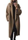 chouyatou Women's Winter Double Breasted Wool Coat Long Sleeve Notch Lapel Long Trench Coat - color: Brown, size: Small