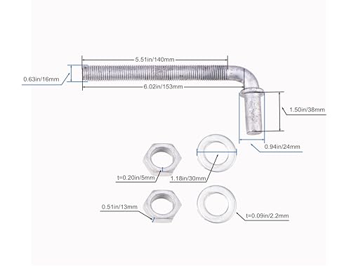 J-Bolt Post Hinge with 5/8" Hinge Pin Galvanized Post Gate Hinge for Chain Link Fence, Washers & Nuts Included (6" (2 Pcs)) - size: 6" (2 Pcs)