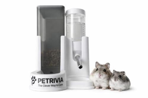2 in 1 Automatic Hamster Feeder and Water Dispenser, No Drip Small Animal Water Bottle with Stainless Steel Nozzle, Gravity Food Feeder for Hamster, Guinea Pig, Mouse, Dwarf Bunny, Rodent Cage