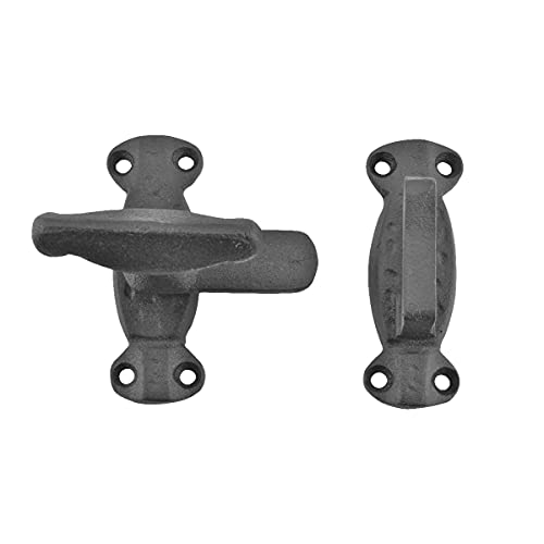 Renovators Supply Manufacturing 2" Black Wrought Iron Door Latch Lock Antique Style Slide Latch for Cabinets, Windows, or Cupboards Rust Resistant with Mounting Hardware - size: Pack of 1