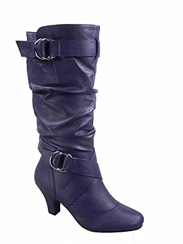 Forever Link Maggie-39 Women's Fashion Low Heel Zipper Slouchy Mid-Calf Boots Shoes - color: Purple, size: 5