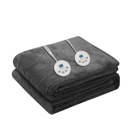 Wapaneus Heated Blanket Electric King Size 90"x100"-Dual Control with 10 Heat Levels 12 Timer Settings and 8 Hours Auto-Shut Off,Fast-Heating Electric Blanket,ETL Listed Machine Washable,Dark Grey - color: Grey, size: 90*100in