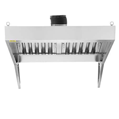 VEVOR Commercial Exhaust Hood, 4FT Food Truck Hood Exhaust, 201 Stainless Steel Concession Trailer Hood with 2 Detachable U-shaped Grid Oil Filter Mesh, Rust Resistant Vent Hood for Kitchen Restaurant | Concession Trailer Hood with 2 Detachable U-shaped G