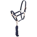 Tough1 Padded Horse Halter with Antique Hardware and Lead Rope - color: Navy Blue
