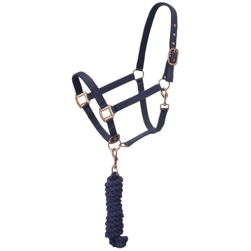 Tough1 Padded Horse Halter with Antique Hardware and Lead Rope - color: Navy Blue