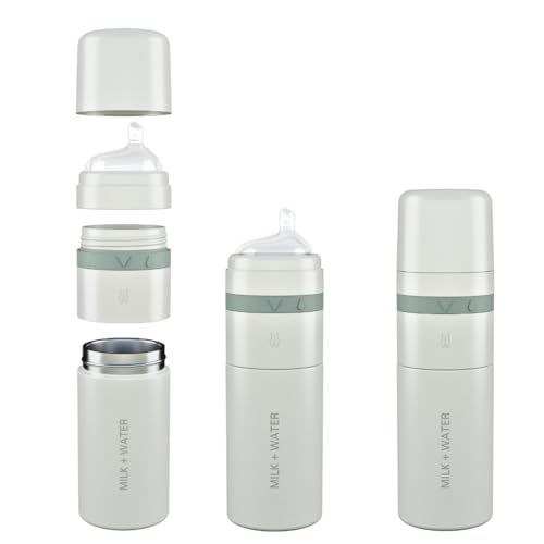 MILK & WATER Stainless Steel All-in-One Baby Bottle with Anti Colic Nipple - color: Green Olive, style: Bottle, 9oz, Medium Flow