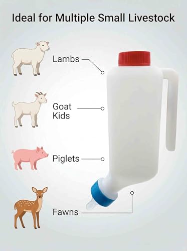 Lamb Feeding Bottle 27 Oz (800ml), Hanging Goat Feeder with Measurement Scale and Soft Nipple,Thickened Nursing Bottle for Lambs, Piglets,Fawns Small Livestock,Replaceable Nipple Included