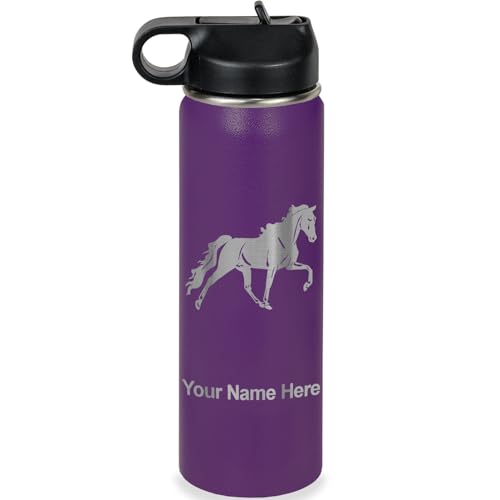 LaserGram Personalized 20oz Water Bottle, Horse (Dark Purple) | Engraved Gift, Vacuum Insulated Stainless Steel, Flip-Top Straw Lid, Laser Engraved With Your Name - color: Dark Purple, size: 20 Ounces
