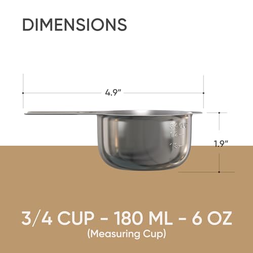 Color Up ¾ Cup Measuring Cup (180 ml) – Premium Chrome Stainless Steel, Accurate for Wet & Dry Ingredients, Embossed Markings, Easy-Pour Spouts, Dishwasher-Safe, Kitchen Essential - size: 3/4 Cup (180 ml) Chrome