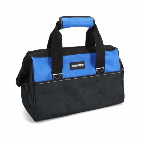 COMOWARE 13-Inch Tool Bag, Zip-top Wide Mouth Open top Tool Bag, Large Capacity Tool Organizer with Inside Pockets, Blue Tool Tote Bag for Carpenter, Mechanic and Home Repair - color: Blue