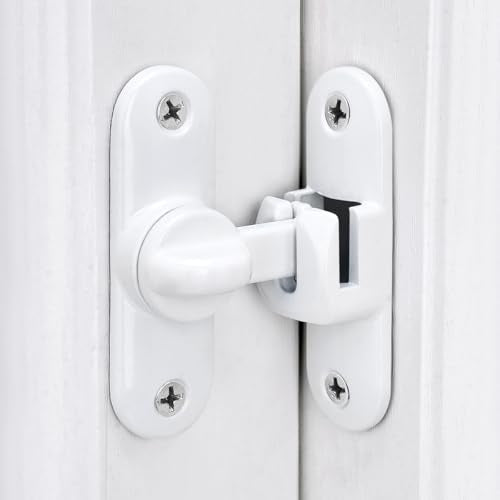 White 90/180 Degree Barn Door Latches,Flip Gate Lock | Zinc Alloy Flip Gate Latches,Right Angle Door Lock,for bedroom,garage,sliding door,window,cabinet,drawer,pet enclosures - color: White
