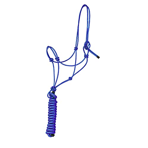 Majestic Ally 1/4" Rope 4 Knot Stiff Polyester Training Halter with 10’ Matching Lead Rope for Horses – Full (Royal Blue, Full) - color: Royal Blue, size: Full