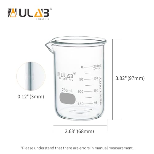 ULAB Scientific Glass Beaker Set, Vol. 300ml, 3.3 Borosilicate Griffin Low Form with Printed Graduation, Pack of 6, UBG1023 - style: 6pcs of Vol.300ml, Low form