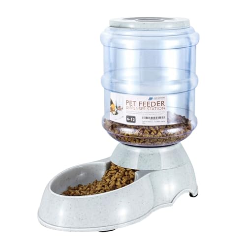 Flexzion Gravity Pet Feeder, Dog and Cat Food Dispenser, 1-Gallon Capacity | Self-Replenishing Dry Food Station with Non-Skid Feet and a Carry Handle; Holds Approximately 4-6 Lb Of Kibble - color: Feeder, size: 6-12 lb Feeder (3 Gallon)