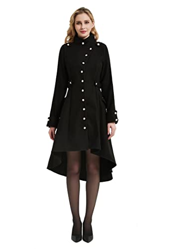 Long Trench Pea Coat for Women - Winter Trench Coat Goth Lapel Peacoat Outwear Thick Hood Pea Jacket Trenchcoat - color: B- Black, size: XX-Large