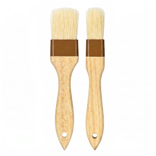 2 Pcs Boar Bristle Pastry Brush, Basting Brush, Beech Wood Handle | 1 inch & 1.5 inch, sauce, cooking, food, butter, egg wash, BBQ, baking, 660F heat resistant, easy clean