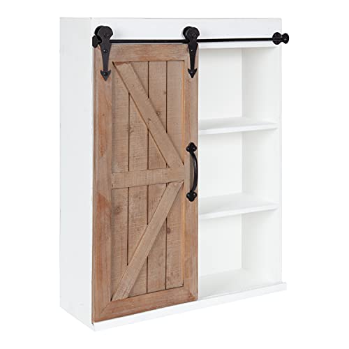 Kate and Laurel Cates Rustic Wall Cabinet; 22 x 28; White and Rustic Brown; Farmhouse Wall-Mounted Storage Cabinet - color: White/Rustic Brown