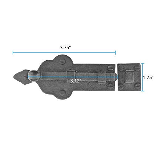 Renovators Supply Manufacturing Slide Bolt Latch 3 3/4 in. Black Wrought Iron Ball Tip Style Slide Bolt with Mounting Hardware - size: Pack of 1, style: 3.75 inch - Ball Tip